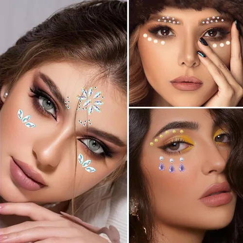 Miniatura 4 de 9 hojas de diamantes de imitación autoadhesivos para maquillaje, ojos con purpurina, gemas para el rostro, joyas para el cuerpo, joyas