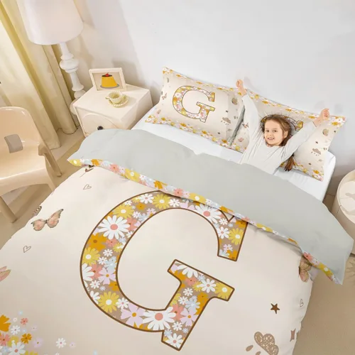 Miniatura 24 de Erosebridal Groovy - Juego de ropa de cama con inicial B de flores de los años 60S y 70S, funda de edredón floral vintage, juego de cama retro