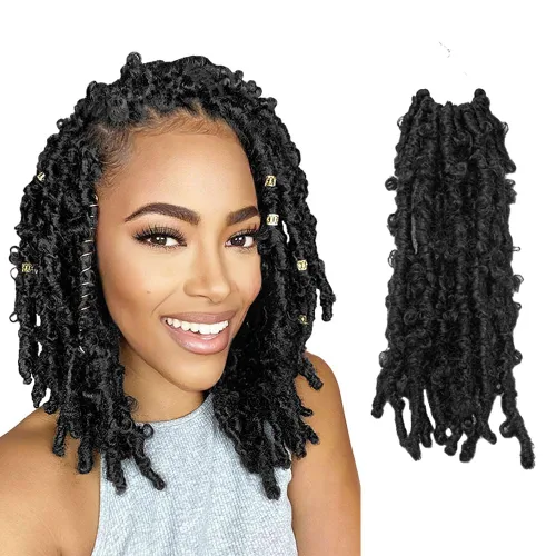 Miniatura 43 de Niseyo 6 paquetes de trenzas de ganchillo suaves de mariposa de 10 pulgadas, hechas a mano, preenlazadas, color negro oscuro, trenzas de mariposa