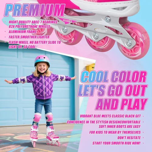 Miniatura 5 de Nattork Patines en línea ajustables para niños y niñas, azul negro rojo con ruedas iluminadas, patinaje sobre ruedas juvenil para principiantes de 3