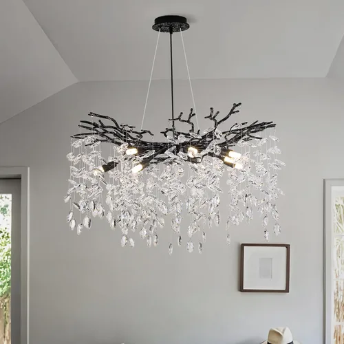Miniatura 15 de Candelabro de Cristal Rama de Árbol Dorado Gota de Lluvia Redonda Lámpara Colgante con Borla Luminaria de Techo Colgante para Dormitorio Sala