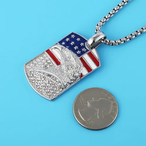 Miniatura 4 de HZMAN Collar patriótico de águila estadounidense de acero inoxidable para hombres y mujeres, con circonita cúbica, bandera americana, colgante
