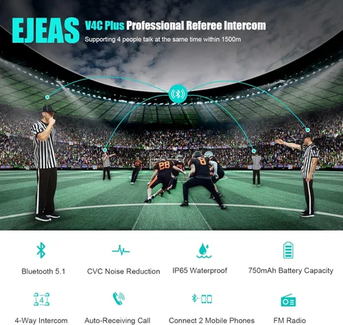 Miniatura 3 de EJEAS V4C Plus - Intercomunicador de árbitro profesional, sistema de comunicación de árbitro Bluetooth 5.1 con función de radio FM para deportes