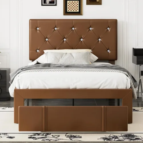 Miniatura 25 de VECELO Base de cama de tamaño individual, plataforma tapizada con cabecera ajustable de diamante, soporte de listones de madera, no necesita somier