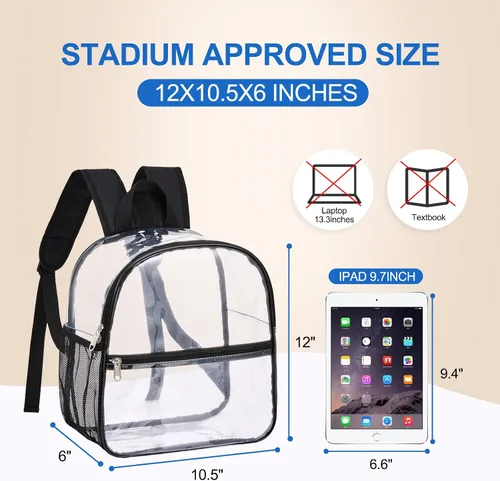 Miniatura 5 de USPECLARE Clear Backpack for Stadium Approved 12×6×12, Water proof Clear Bag for Stadium Events and Concert Work Sport EventBlack