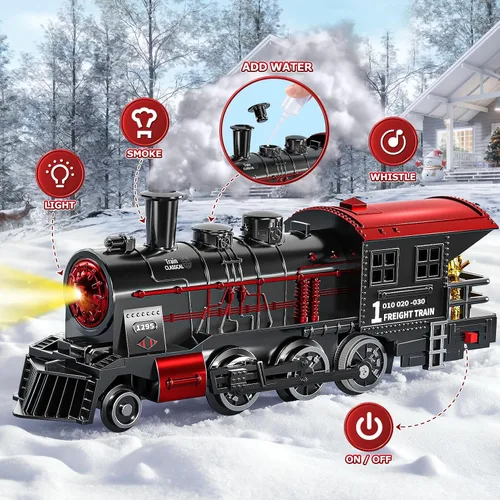 Miniatura 2 de Tren de Navidad, juego de tren para niños de 4 a 8 años, juegos de tren de Navidad para alrededor del árbol, juguetes eléctricos con humo, luces