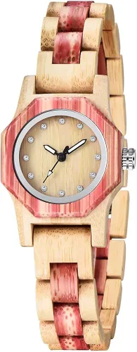 Miniatura 7 de Reloj de madera para mujer con correa de madera de cuarzo, analógico, colorido, relojes de madera de bambú para mujer, BS-WM01-MADERA