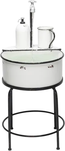 Alpine Corporation YHL168 Fuente de Agua de Piso de Fregadero de Metal Vintage para Exteriores con Soporte, 34 Pulgadas de Alto, Blanco