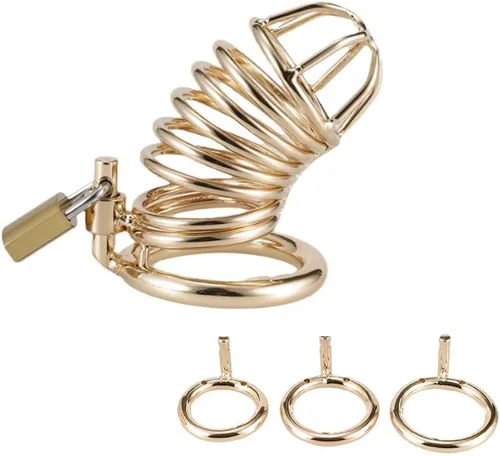 Jaula de castidad para hombres – Dispositivo de castidad masculino de acero de alta calidad con cerradura y 2 llaves, jaula de metal segura y