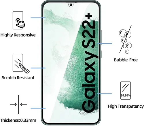 Miniatura 4 de NEW'C Paquete de 3 protectores de pantalla de vidrio templado diseñados para Samsung Galaxy S22+ / S22 Plus, compatible con fundas, antiarañazos