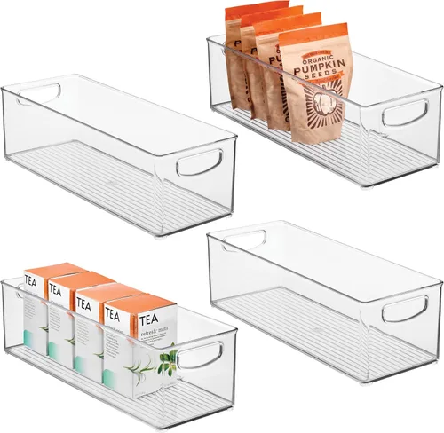 Miniatura 11 de iDesign - Recipiente de plástico apilable para despensa con asas para gabinetes o refrigerador, transparente, fabricado en EE. UU Para armarios