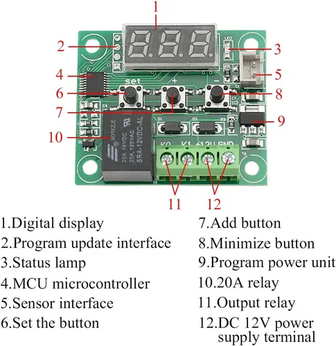 Miniatura 6 de 2 unids W1209 Termostato digital de alta precisión Control de temperatura Módulo de interruptor DC 12 V Micro placa de control de temperatura
