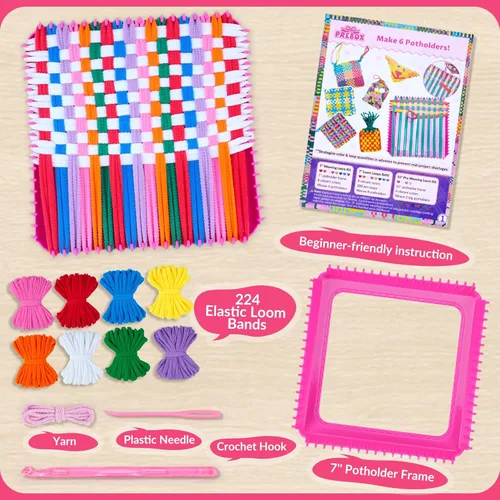 Miniatura 9 de PREBOX Kit de Telar de Tejer, Juguetes para Niños y Adultos, Aros para Agarraderas, Manualidades para Niñas de 6, 7, 8, 9, 10, 11, 12 Años, Telar
