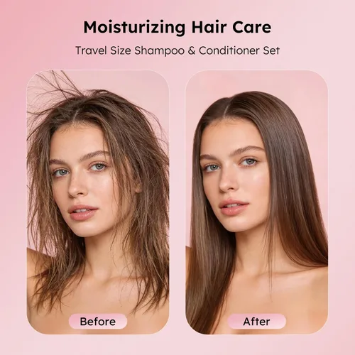 Miniatura 5 de Juego de champú y acondicionador de tamaño de viaje, pequeña prueba de champú para el cabello, kit de acondicionador de muestra de mini artículos
