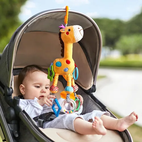 TUMAMA - Juguete de sonajero colgante de jirafa, juguetes suaves para colgar para bebés con campanillas de viento, asiento de coche, cuna, juguete