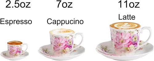 Miniatura 4 de GuangYang Juego de 6 tazas de té y platillos de porcelana de 7 onzas, diseño floral rosa, elegante juego de regalo para amantes del té, café