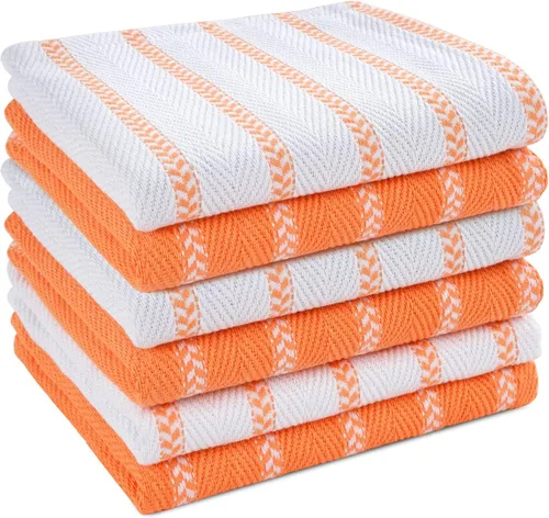 Miniatura 32 de LANE LINEN Juego de 6 paños de cocina de algodón para secar platos, 18 x 28 pulgadas, absorbentes, de secado rápido, color beige 07: Amarillo