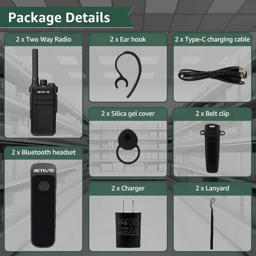 Miniatura 8 de Retevis Walkie Talkies RB37 Bluetooth, radio bidireccional Bluetooth, nueva versión, batería de larga duración de 2000 mAh y 120 h, auricular