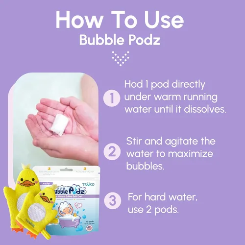 Miniatura 2 de TruKid Lavender Bubble Podz, juego de crema para bebés y guantes de burbujas, paquete relajante de baño y cuidado de la piel para niños