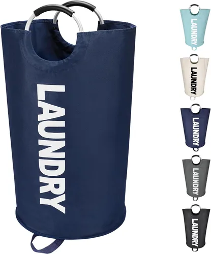 Miniatura 11 de Maxsilan - Cesta de lavandería grande de 90 L, cesta de ropa alta independiente, bolsa de lavandería plegable, color negro