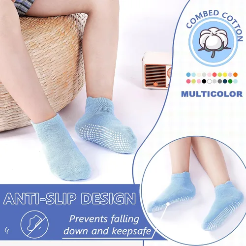 Miniatura 3 de Tphon Calcetines antideslizantes para niños pequeños, 12 pares de calcetines de agarre para niños y niñas, calcetines de tobillo con agarre