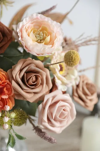 Miniatura 6 de rongflower Flores artificiales de aspecto real, color rosa polvoriento, rosas falsas de espuma con tallos, 25 piezas para bricolaje, bodas, Rosa