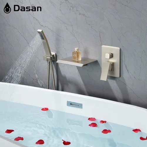 Miniatura 6 de DASAN - Grifo de llenado de bañera de montaje en pared mejorado con ducha de mano, grifo de bañera moderno montado en la pared de níquel cepillado