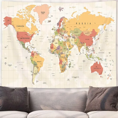 Miniatura 7 de ICTEISOM Tapiz de mapa del mundo para niños estudiantes, mapa del mundo con países y ciudades principales, tapiz de arte de pared póster tapices