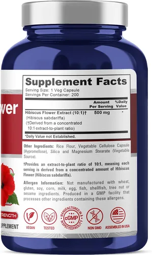 Miniatura 3 de NusaPure Cápsulas de flores de hibisco, 500 mg, 200 cápsulas vegetales (sin OMG, veganas)