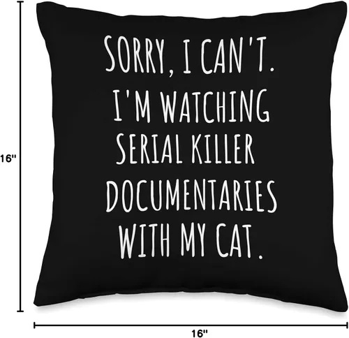Miniatura 4 de Crazy Cat Lady and True Crime Fan Gift Serial Killer Documentaries with My Cat True Crime - Almohada de regalo, 16 x 16 pulgadas, multicolor