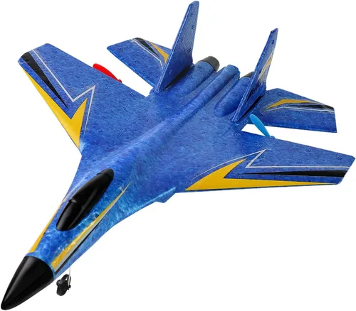 Avión de Control Remoto para Niños, Aviones de Poliestireno RC de 2 Canales Jet Juguete Inalámbrico, Avión de Ala Delta RC para Principiantes, Azul