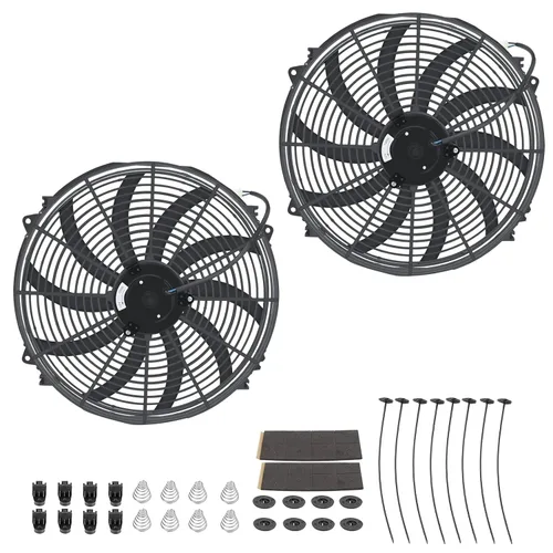 Miniatura 10 de 2 piezas, ventilador eléctrico universal delgado de alto rendimiento, tire/empuje, 10 pulgadas, 12V 80W, kit de montaje, negro
