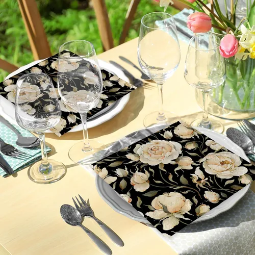Miniatura 6 de Paquete de 80 servilletas de almuerzo florales rosas retro, peonías de rosas negras, servilletas de papel desechables decorativas vintage