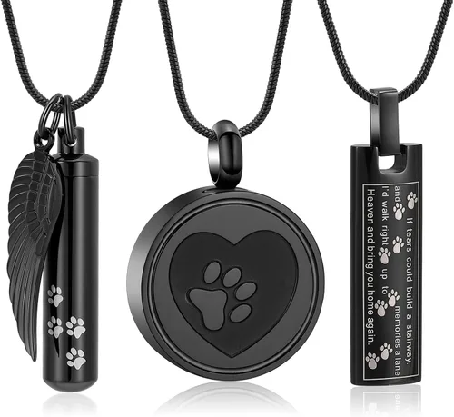Miniatura 13 de Hearbeingt Collar de urna de cremación para cenizas para mascotas, medallón conmemorativo con estampado de patas, joyería de ceniza, colgante