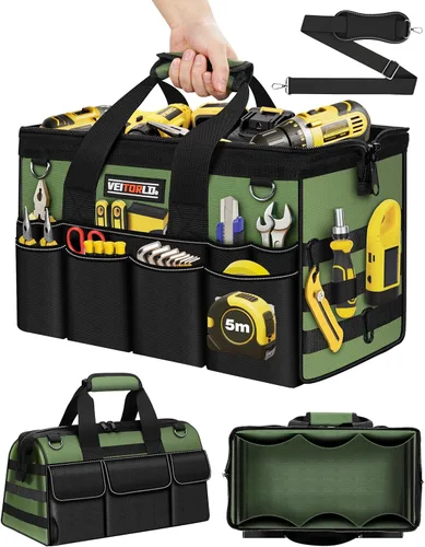 Miniatura 9 de Bolsa de herramientas resistente de 16 pulgadas, organizador de caja de herramientas de 19 bolsillos, bolsa de herramientas portátil con asa suave