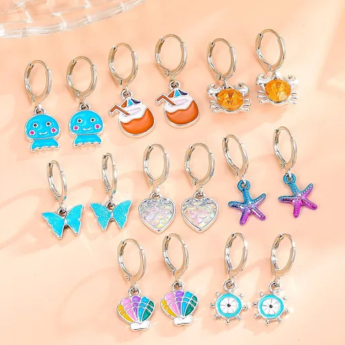 Miniatura 2 de Aganippe 121618 Pairs Hypoallergenic Acrylic Dangle Hoop Earrings Cute Multiple Colour Fox Flower Flag Panda Pineapple Beetle Fruits Food Cartoon