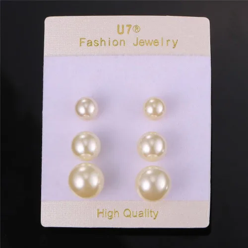 Miniatura 4 de U7 Cat Stud Earrings SilverBlackSilverGold Color,Birthstone Kitten Earrings, BarFaux Pearl Earrings Set, Women Teen Girls Gift