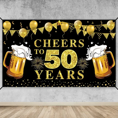 Miniatura 7 de Decoración de pancarta de feliz cumpleaños número 21, suministros de fiesta de telón de fondo de texto en negro y dorado con texto en inglés "Cheers
