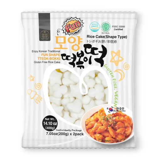 Pastel de arroz coreano, Tteokbokki, divertido formato y masticable, 1 paquete (2 paquetes individuales) Vegano, sin OMG, sin gluten, fácil de