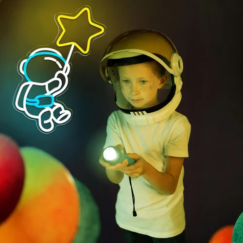 Miniatura 4 de Letrero de neón de estrella de astronauta, luz LED de neón para decoración de pared, regulable, astronauta sosteniendo estrellas, luces