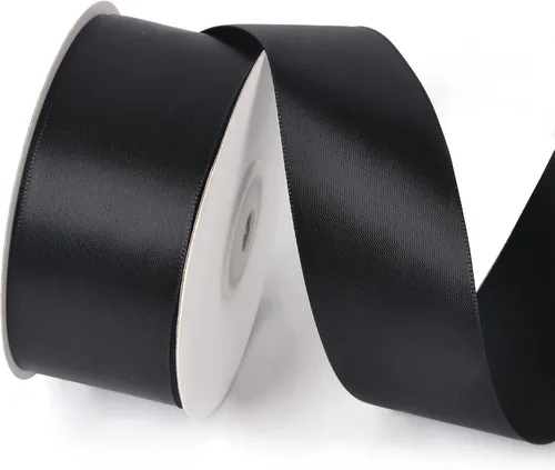 Miniatura 24 de Rollo de cinta de satén de una sola cara de 1 pulgada x 25 yardas, cintas ideales para envolver regalos, manualidades, decoración de fiestas de negro