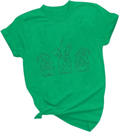 Miniatura 4 de Blusa de manga corta con estampado de Pascua para mujer, corte clásico, transpirable, cuello redondo