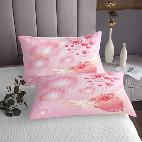 Miniatura 3 de Manfei Juego de colcha de cerdo rosa para niños, tamaño individual, bonito juego de 2 piezas para decoración de habitación de niñas y adolescentes