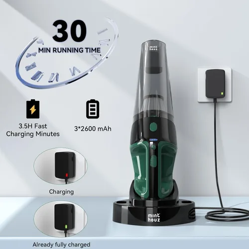 Miniatura 3 de Minthouz Aspiradora de mano inalámbrica, aspiradora de coche de succión fuerte con luz LED, aspiradora de mano de larga duración recargable