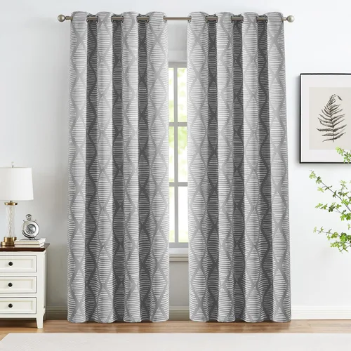 jinchan - Cortinas 100% blackout de 84 pulgadas de largo para dormitorio, estampado geométrico color gris, con aislamiento térmico, estilo moderno