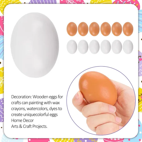 Miniatura 5 de YunKo Huevos falsos de madera para decoración del hogar, huevos de Pascua marrones y blancos para hacer que las gallinas pongan huevos 12 12 huevos
