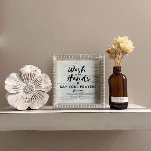Miniatura 3 de Letreros de decoración de baño con marco de madera estilo bohemio, divertida placa decorativa para baño, pequeña y bonita, decoración de estante