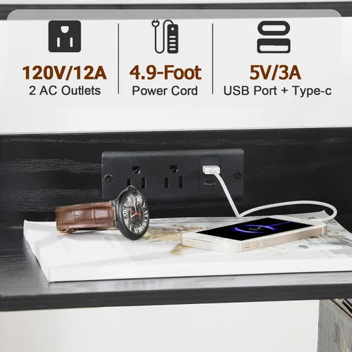 Miniatura 4 de AMHANCIBLE HETCD01BK-1 - Soporte para tocadiscos con estación de carga, soporte para tocadiscos con armario de almacenamiento, mesa auxiliar de 3