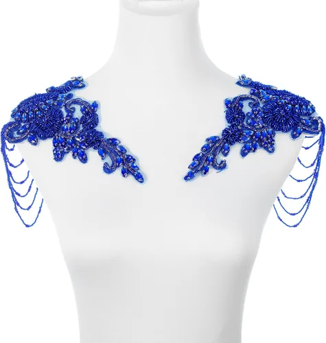 Miniatura 8 de Pareja de adornos de pedrería con cuentas en azul cielo, bordados de aplique para ropa, hombreras con pedrería de diamantes y lentejuelas