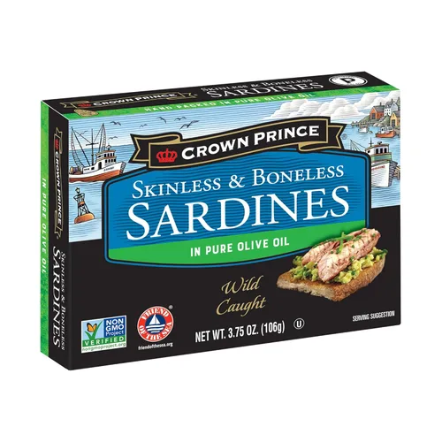 Miniatura 12 de Crown Prince Sardinas naturales sin piel y sin hueso en aceite de oliva puro, latas de 3.75 onzas (paquete de 12)